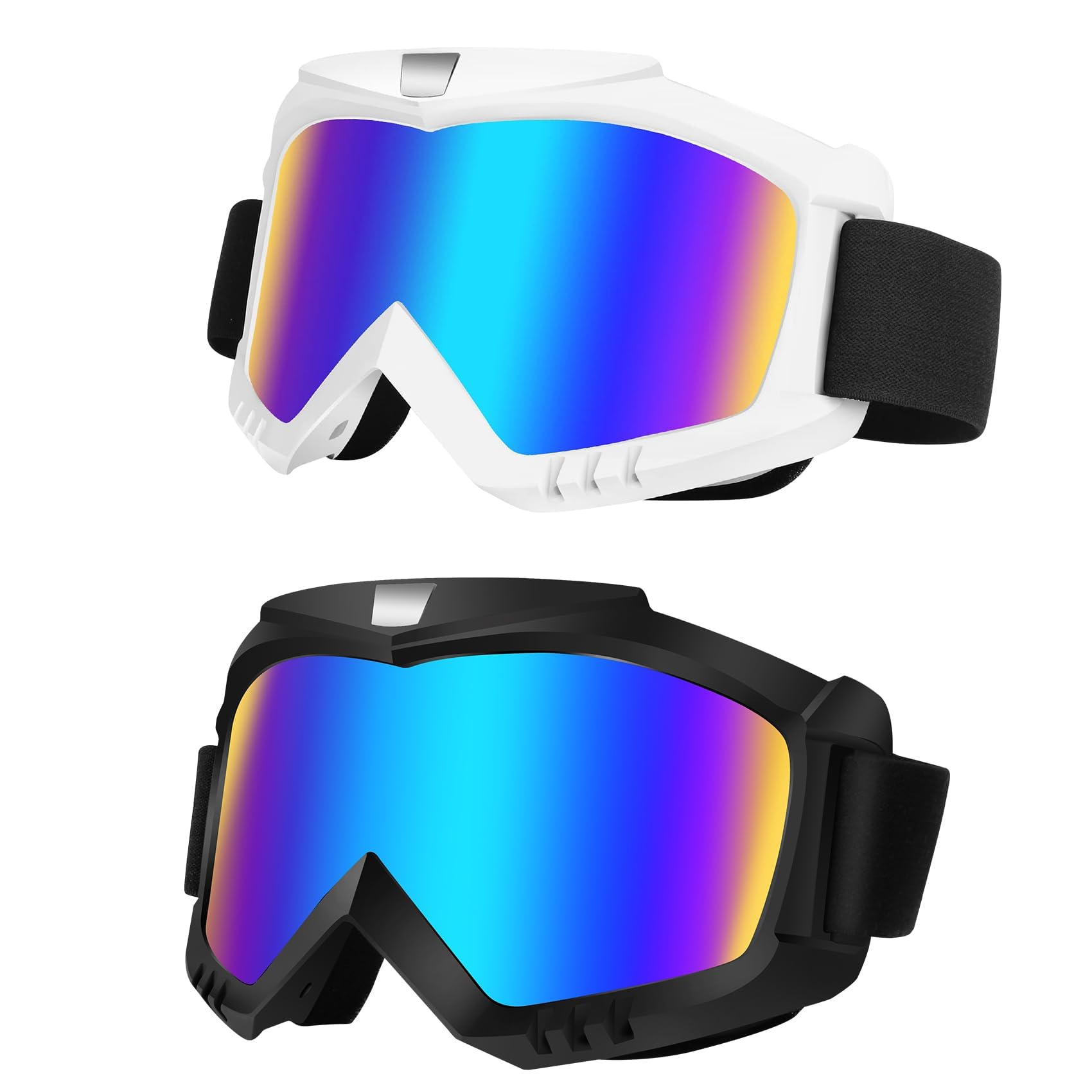 Photo 1 of Lievermo Dirt Bike Goggles, Motorcycle Goggles, 2 Pack ATV Goggles, Riding Goggles, Ski Goggles, Windproof Glasses, Racing Helmet Goggles for Adults Men Women Youth Kids (Black + White)