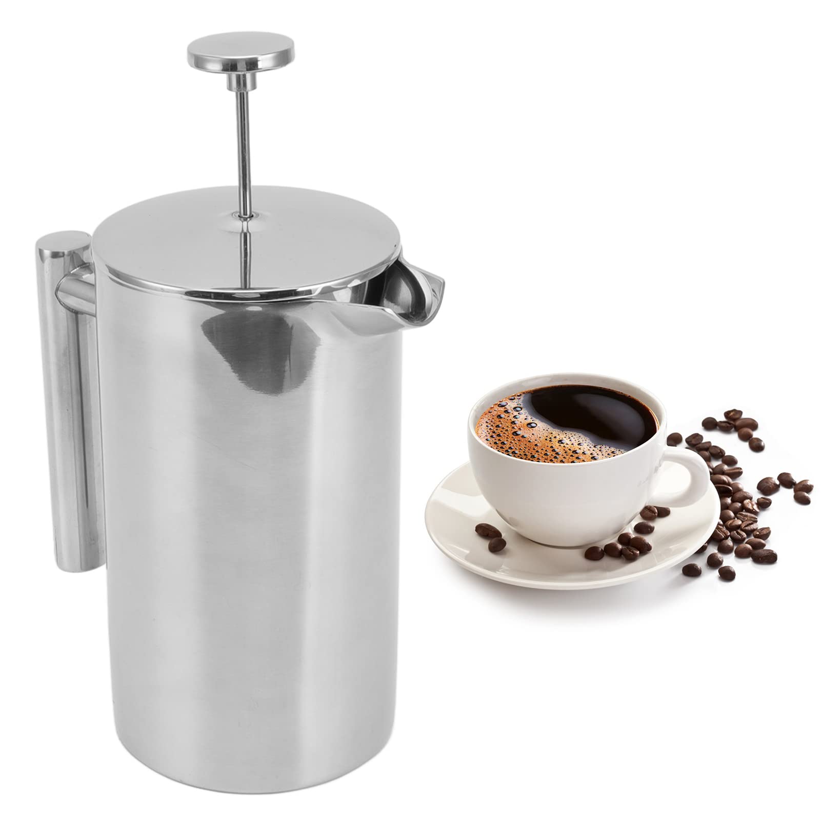 Pilipane Coffee Press,Coffee Percolator,Double Wall Teapot Hand Brewed Insulated Caffettiere with Filter Screen - Stainless Steel(1000ML), French Press Coffee Maker
