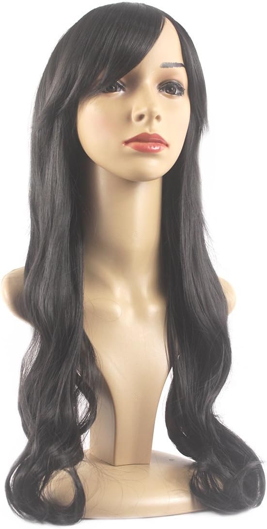 Xiaoyu 25"70cm Fascinating Oblique Bangs Wavy Wigs - Black - Image 3