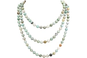 JNF Long Natural Stone necklace Semi-Precious Beaded Necklace for Women Men Handmade Multi Layer Versatile Long Wrap Strands Necklace