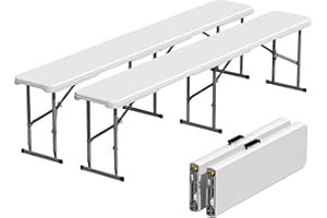 IWDOO 6ft Folding Bench 2 Pack, Plastic Folding Bench for Picnic Camping Dining Party Garden, 6 feet Foldable Benches for Soccer Multipurpose Entertaining Activities, Smooth HDPE Tabletop, White