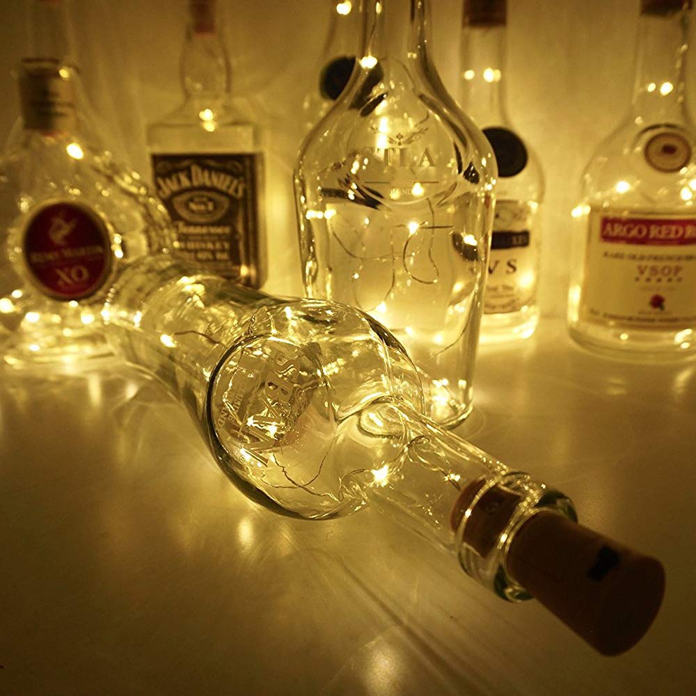MansWill Wine Bottle Lights with Cork, 6 Pack 20 LED 6.5 Feet (2M) Silver Copper Wire Battery Powered Lamp Rope Home Decor for Birthday Party DIY