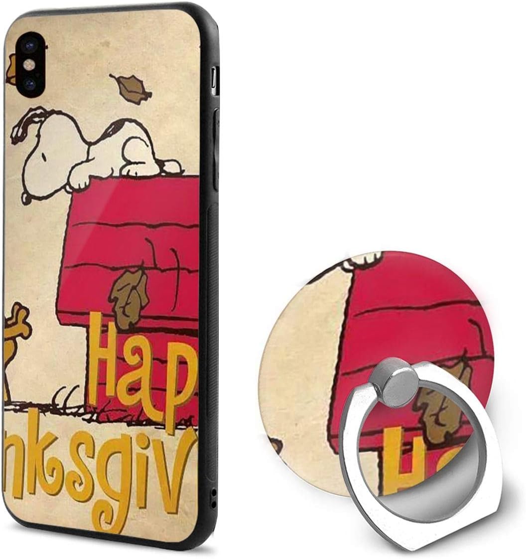 iPhone X Case Happy Thanksgiving Snoopy iPhone 10 Case with 360° Rotation Phone Ring Holder Finger Kickstand