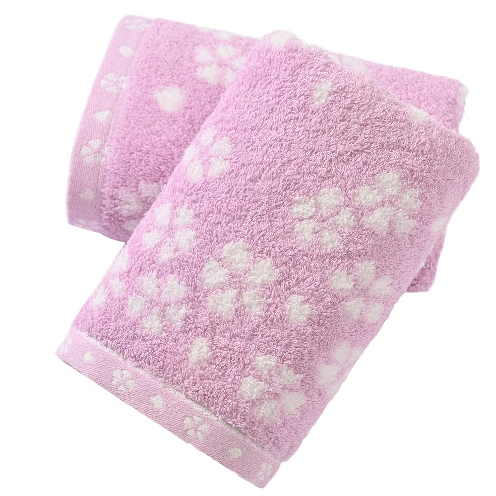 sense gnosis Pink Floral Hand Towels Set of 2 Sakura Pattern 100% Cotton Absorbent Super Soft Decorative Hand Towels for Bathroom 13 x 29 Inch,Pink-Purple