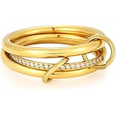 E.B.belle Gold Stackable Rings for Women,18K Gold Plated with Cubic Zirconia,Gold Stacked Multi Ring Interlocking Mixed Stacked Rings for Women Non Tarnish Size 5-10