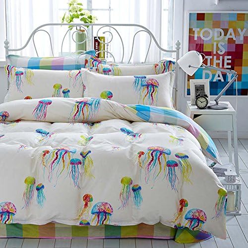 CocoQueen Blue Ocean Fish World Print 4pc Duvet Cover Set 100% Cotton Full Size for Kids Boy Girl