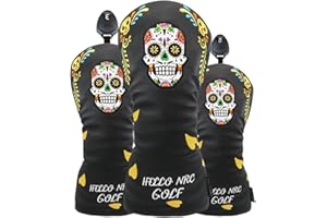 Premium PU Leather Golf Club Covers Set for Driver, Fairway Woods & Hybrids with Interchangeable Tags,3pcs Golf Accessories C