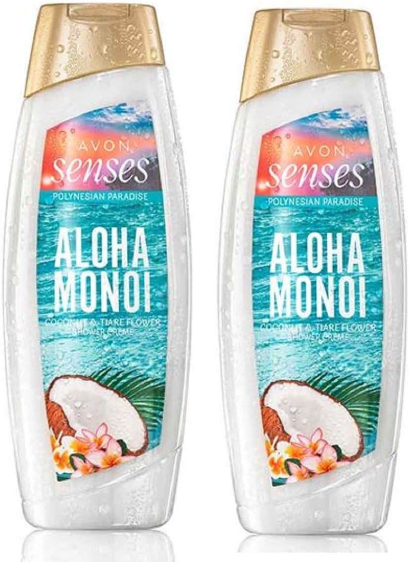 Pack of 2 Avon Senses Polynesian Paradise Aloha Monoi Shower Crème - Tropical Coconut and Tiare Flower and vanilla pods – 2 x 250ml