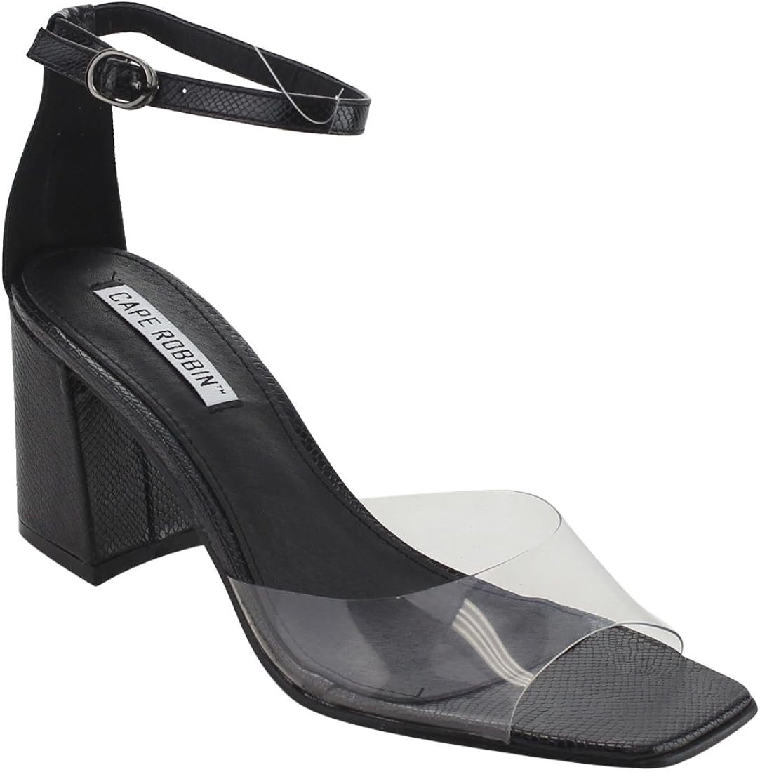 Amazon.com | Cape Robbin FG26 Women's Clear Single Band Ankle Strap Block Heel Sandals | Sandals