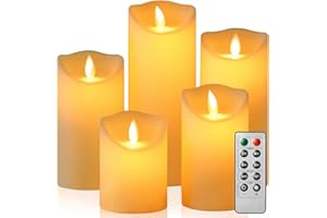 Liomus Flickering Flameless Candles,Moving Wick Flame Battery Operated Candles Remote and Timer LED Pillar Candle Lights for 