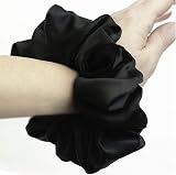ILamourCar Black Satin Large Scrunchies 2 Pack Elastic Hair Ties Ponytail Women view 2