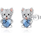 Schnauzer/Chihuahua/Husky/Bichon Frise Dog Earrings 925 Sterling Silver Blue Heart Crystal Earrings Gifts for Women Dog Lover