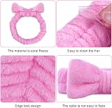 Aomig Spa Headbands Women Fluffy Bowknot Elastic Microfiber Pink 2 Wrist Straps view 3
