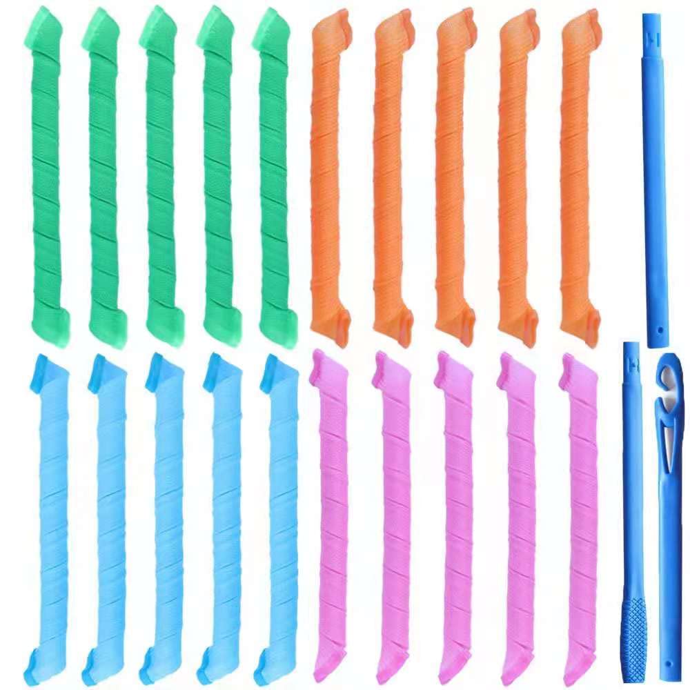 Hair Curlers Styling Kit 20 Pieces Spiral Magic Curls 55 cm No Heat Hair Curler with Styling Hooks for Most Kinds of Hairstyles Multi-colored