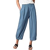 Bozanly Summer Capri Pants for Women Casual Elastic Waist Cotton Linen Comfy Yoga Crop Pants Trousers 2026
