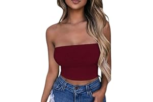 SEAOPEN Summer Tube Tops for Women 2024 Sexy Strapless Solid Color T Shirts Trendy Crop Top Slim Fit Comfy Tube Tops