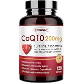 ZEBORA CoQ10 200mg Softgels, 120 Servings | With PQQ, BioPerine &amp; Omega-3, Ubiquinone, High-Absorption, Powerful-Antioxidant, Support Heart &amp; Energy-Production