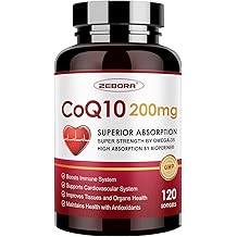 ZEBORA CoQ10-200mg-Softgels with PQQ, BioPerine &amp; Omega-3, 120 Servings Coenzyme Q10(Ubiquinone) Supplement for High-Absorpti