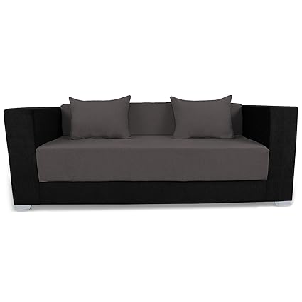 Adorn India Almond 3 Seater Sofa Cumbed (Grey & Black)