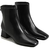 RJYLP Womens Ankle Boots Square Toe Low Chunky Block Heel Booties with Side Zipper Comfortable Dress Short Boots Shoes