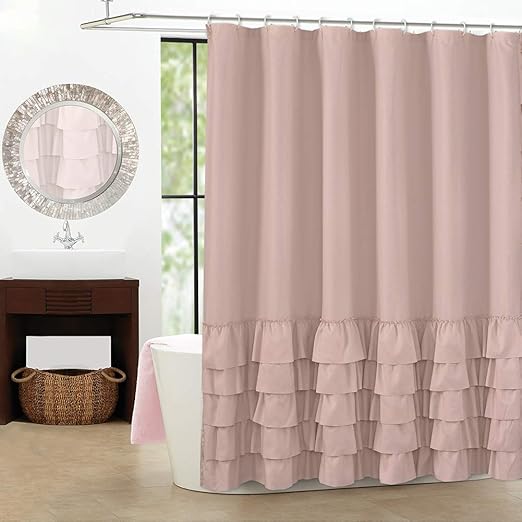 Amazon Com Westweir Blush Ruffle Shower Curtain Shabby Chic For Bathroom 72 Inches X 72 Inches Kitchen Dining