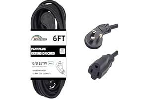 HONDERSON 6FT Extension Cord,Flat Plug 3 Prong Short Extension Cords,Black 16 Gauge Heavy Duty Cable for Kitchen Home Appliance,UL Listed