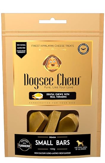 Dogsee Chew 100% Natural Turmeric Cheese Based Dental Chews Small Bars, Small, 100 (Pack of 1) with