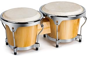 Lyumengg Bongo Drums 6”and 7” for For Adults Beginners, Bongos Drum Set Raw Goatskin Natural Finish with Tuning Wrench, Gifts for Musician, Sliver