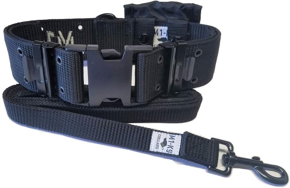 M1-K9 Tactical Dog Collar, Large Breed Military w/ 6 ft. Leash and Utility Pouch (Gen. 3, Adj. 16"-26", Tactical Black)
