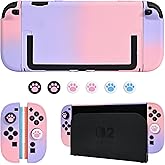 DLseego Protective Hard Case for Nintendo Switch 2 (2025), PC Grip Cover for Joy Con, Detachable JoyCon Controller Protectors Shockproof & Scratch-Resistant Console Shell, 6 Thumb Grips - Purple Pink