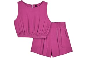 AUTOMET Women’s Summer 2 Piece Outfits Shorts Sets Sleeveless Round Neck Crop Top Tank and High Waisted Shorts with Pockets