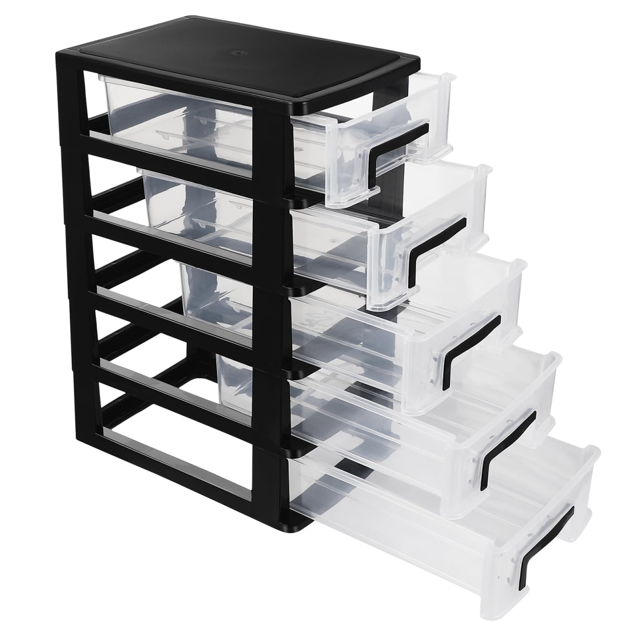 Healeved Plastic Storage Drawers Units - 5 Plastic Storage Drawer Tower, Table Top Organiser for Organizing Office Crafts and Household Items 21.1 X 15.2 X 31.4 cm (Black)