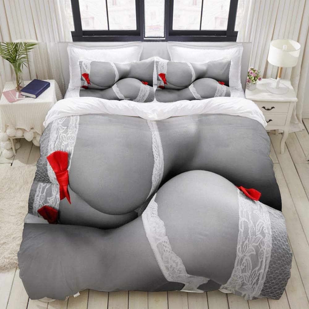 LIASDIVA Duvet Cover,Adult Sex Buttocks Two Women Glamour Black White Ass Beauty Body Nude Bottom Rear Butt Creativity End,Bedding Set Comfy Lightweight Luxury Sets (3pcs King Size 104" 88")