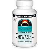 Source Naturals Chewable C, Acerola Cherry 500 mg for Immune System Support - 100 Fruit Flavored Tablets
