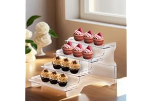 4-Tier Acrylic Display Stand, 8.26 x 6.69 Inches, Suitable for Small Items, Multi-Layer Storage Rack for Events (Transparent 