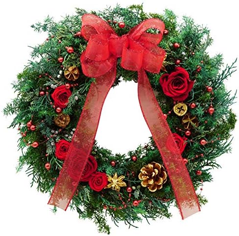 花まりか プリザーブドフラワー コニファー 初売り ローズリースlサイズ レッド リース クリスマス 25cm