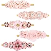 Cinaci 5 Pack Delicate Floral Flower Nylon Headbands Hair Bands Accessories for Baby Girls Newborns Infants Toddlers Kids (5 Pack S10)