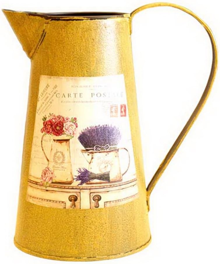 Koala Superstore Handicraft Gardening Watering Can Shaped Retro Old Metal Iron Flower Pot, Yellow