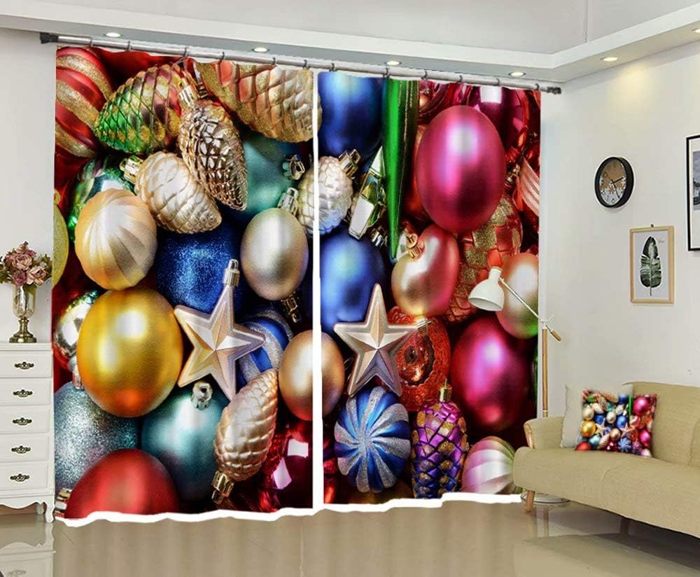 Redida Blackout Curtains Wide Set of 2 Panels Room Darkening,Christmas Ball Pine Cone Stars,71" W by 98''L