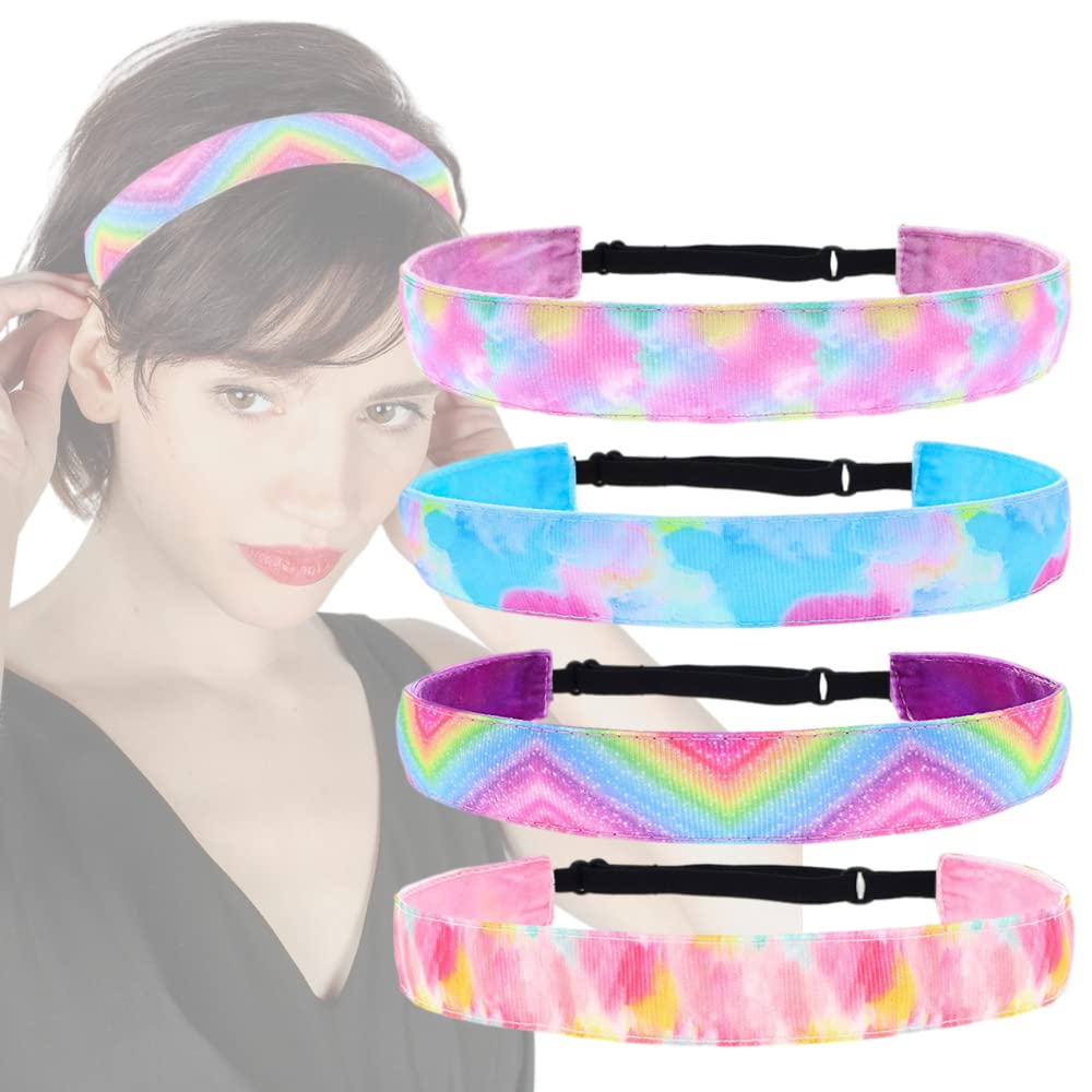 QYLPZ 4 Pieces Rainbow Headbands Girls Non Slip Headbands Adjustable Girls Stretchy Headband for Teens Kids Party Favors Gift Cute Hair Accessories
