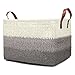 Kenox Toy Chest Baskets Woven Paper Storage Organizer Bin Laundry Hamper with Leather Handles - 16x11.5x10 inches