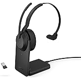 Jabra Evolve2 55 Mono Wireless Headset with Charging Stand AirComfort Technology, Noise-Cancelling Mics & Active Noise Cancellation - Works with UC Platforms Such as Zoom & Google Meet - Black