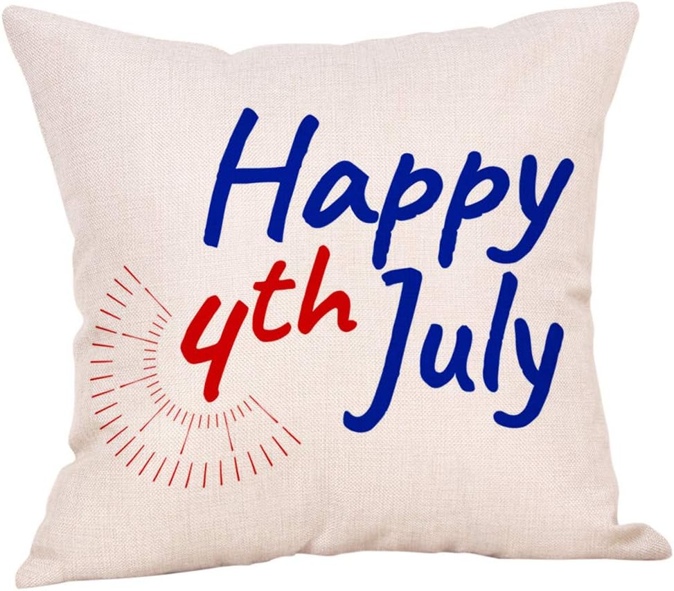 Fxbar Happy Independence Day Square Pillowcase Cotton Linen Cute Letter Print Cushion Pillow Cover Soft Thick Decorative Cover 18X18 Inch(Multicolor-C)