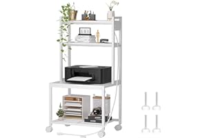ASGOLION Printer Stand with Charging Station, 4-Tier Printer Stand with Storage, Large Tall Printer Table with Wheels for Home Office, Kitchen, Living Room, Printer Cart Beside Desk forPrinter, Scanner White