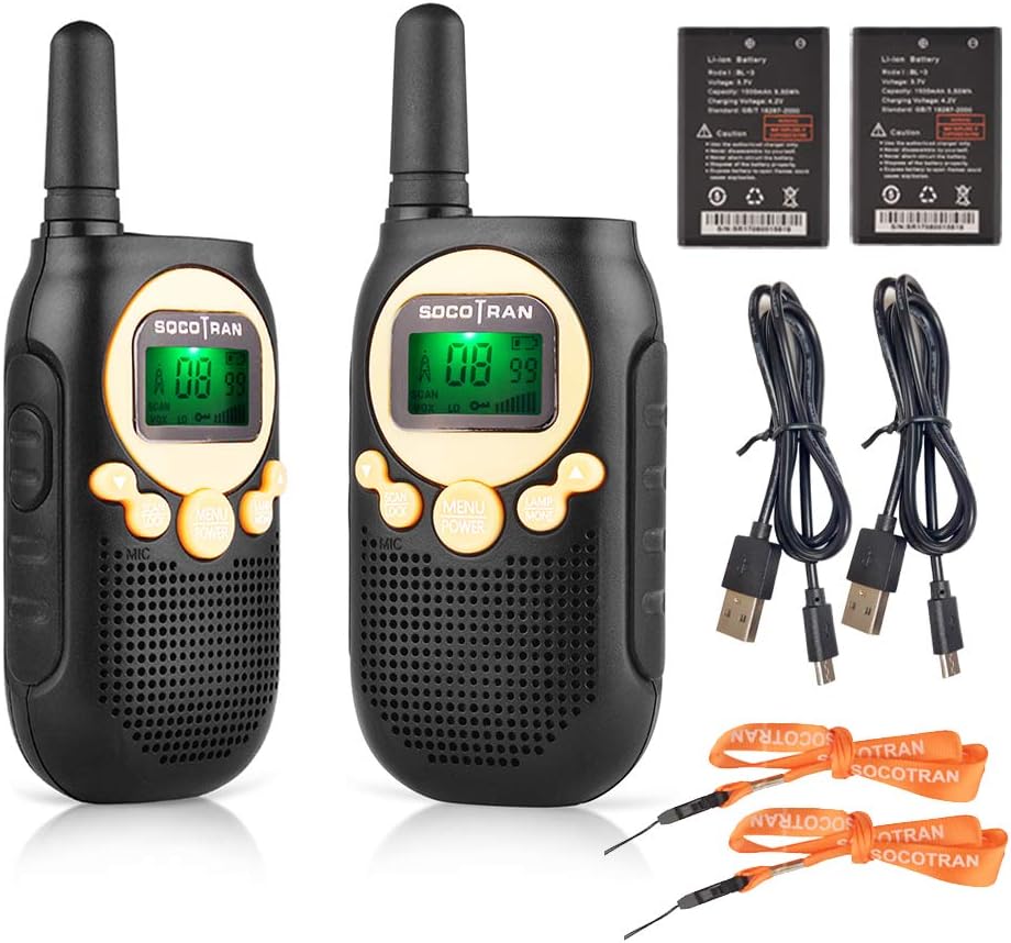 SOCOTRANRechargeable Walkie Talkies Kids, Long Range PMR446 Two Way Radio, 8 Channels Free License Portable Walky Talky Best Gifts for Kids & Adult with Backlit Flashlight VOX Monitor Privacy Code