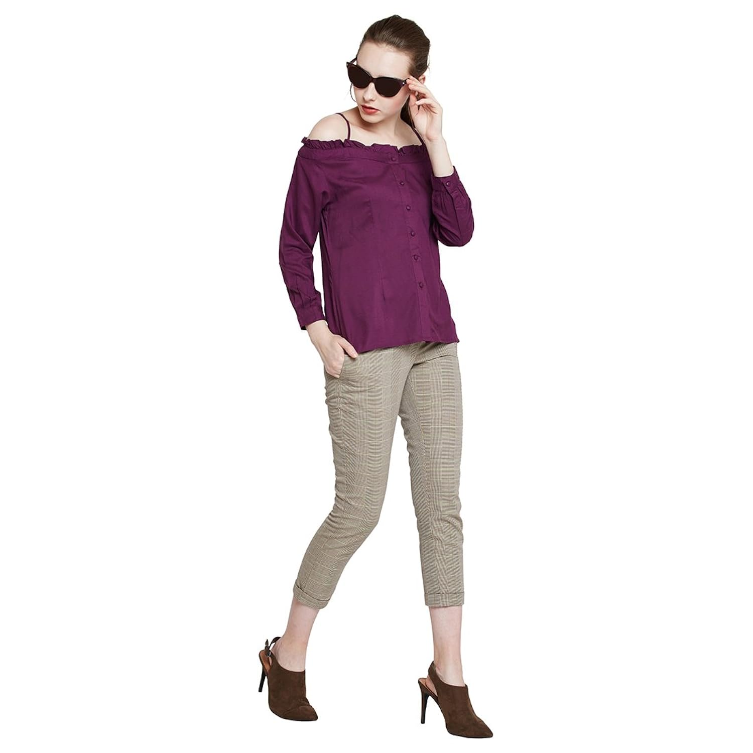 marie claire women purple solid bardot top