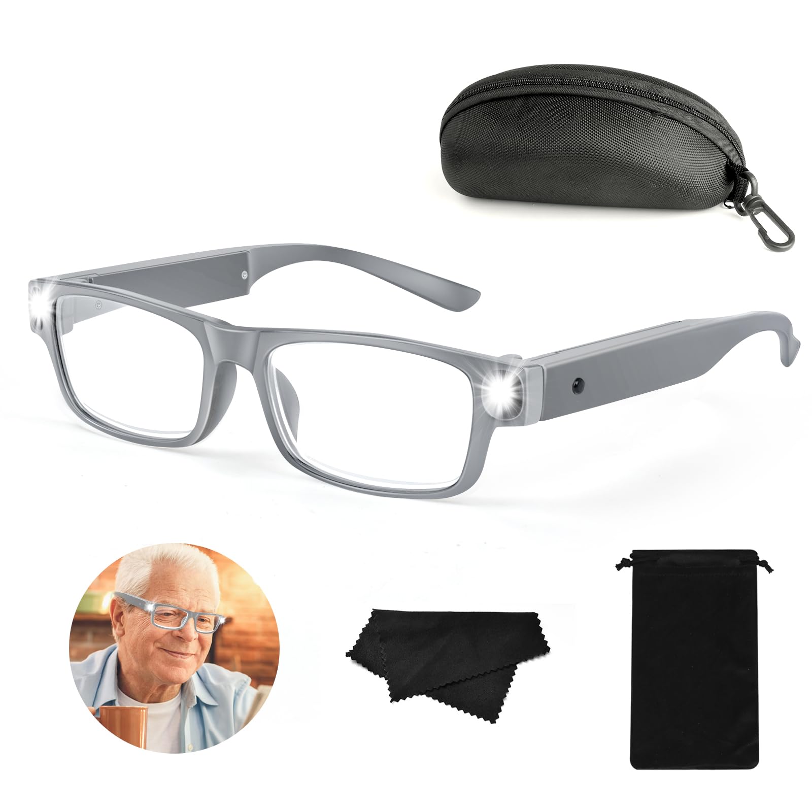 NZQXJXZ 300% Magnifying Glasses with Light, USB Rechargeable LED Lighted Magnifying Eyewear, Hands-Free Head Magnifier Eyeglasses for Close Work, Hobbies, Reading, Craft