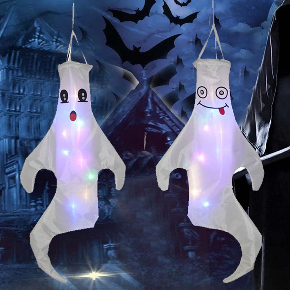 Morofme Halloween Wind Socks with LED Light 43 Inch Wind Socks Halloween Ghost Decor for Yard Porch Indoor Outdoor Dead Tree Haunted House Spooky Decoration