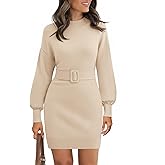 Saodimallsu Womens Long Sleeve Mini Sweater Dress Mock Neck Fall Dressy Casual Knit Bodycon Dresses with Belt