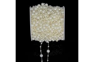 Wiosny 200 Feet(60m) Artificial Pearls String Beads Fishing Line Pearl Garland DIY Party Bouquet Crafts Decoration (Beige)